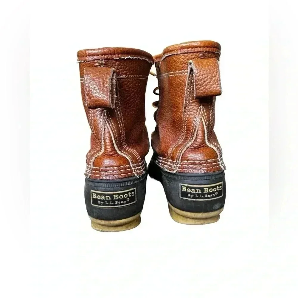 L.L. Bean Leather Bean Boots Womens 7 Brown Black  Duck Boots Lace Up